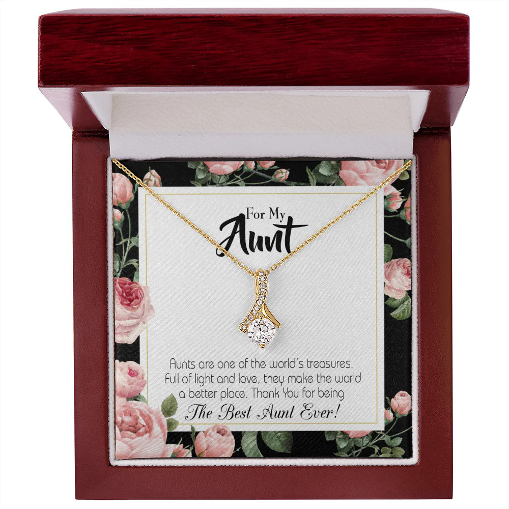 To My Aunt Best Aunt Ever Ribbon Necklace Gold Tone Luxury Box